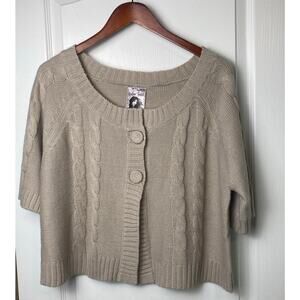 Extra Touch Collection Taupe Cropped Two Button Knit Cardigan Women's Size 1X